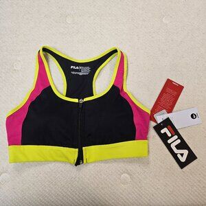 NWT Fila Women's Athletic Colorful Medium Impact Full Zip Sports Bra in Medium